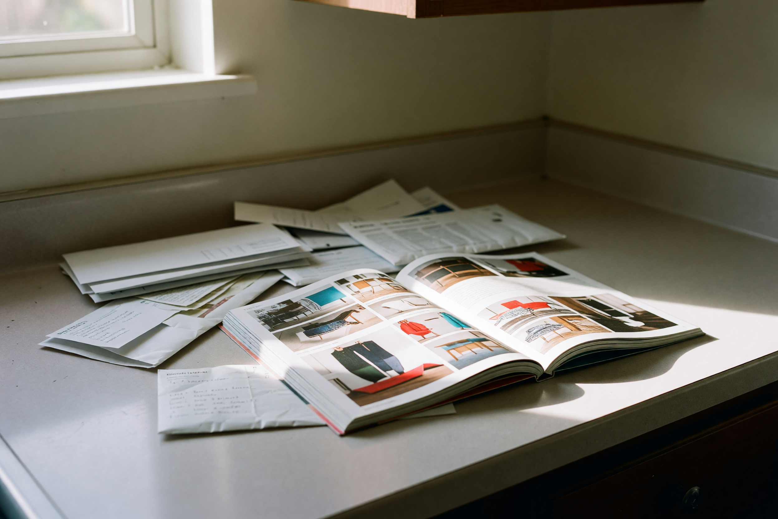 mail and catalog on the counter after unpacking
